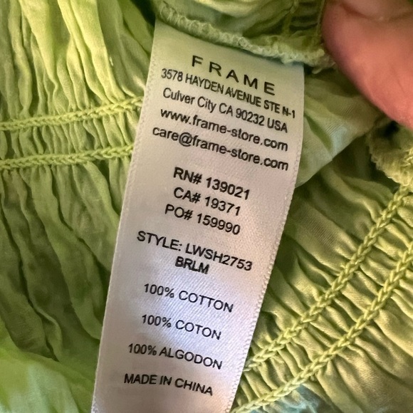 FRAME Smocked Long Sleeve Top Chartreuse Green Ruffle Hem Trendy Blouse SZ L - Picture 7 of 7